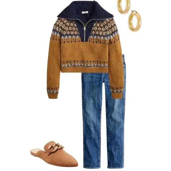 J. Crew Fair Isle Half Zip Brushed Yarn Sweater Size Small - Picture 9 of 10